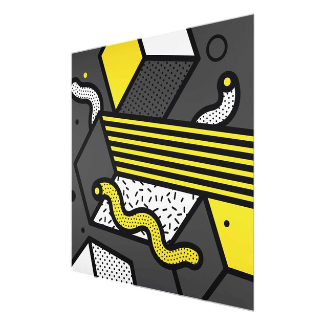Tableaux en verre magnétique Composition Neo Memphis jaune et gris