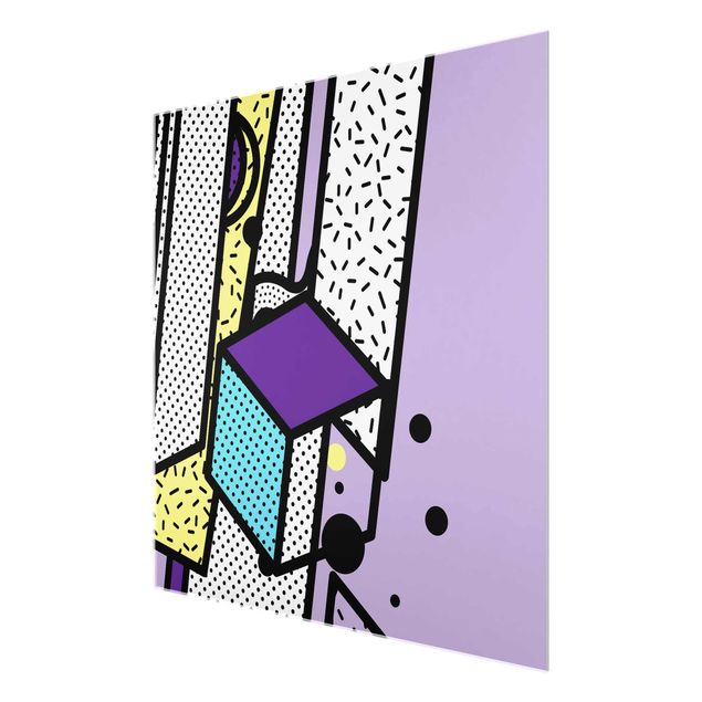 Tableaux en verre magnétique Composition Neo Memphis violet et jaune