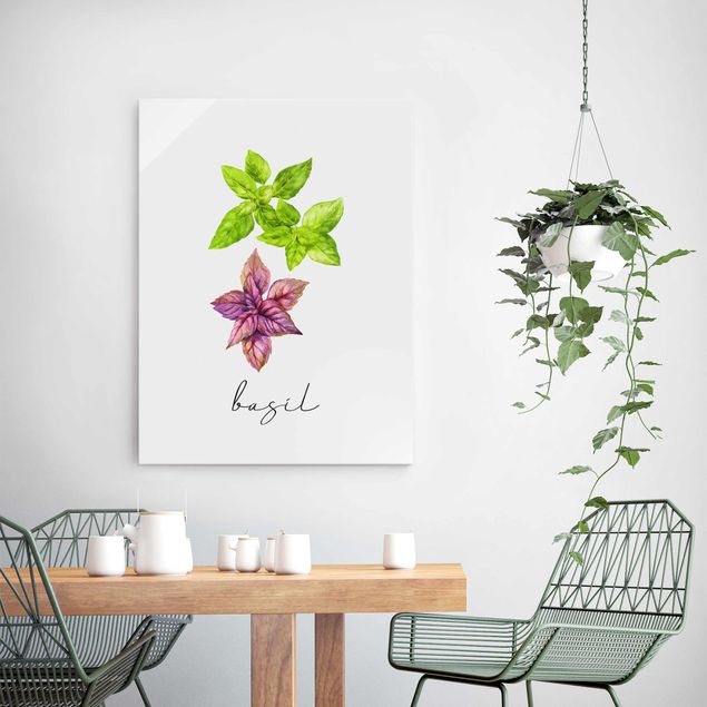 Tableaux en verre fleurs Illustration d'herbes aromatiques Basilic