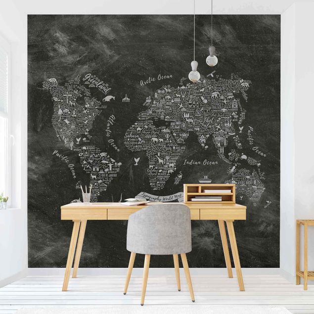Papier peint carte du monde Carte du monde en typographie à la craie