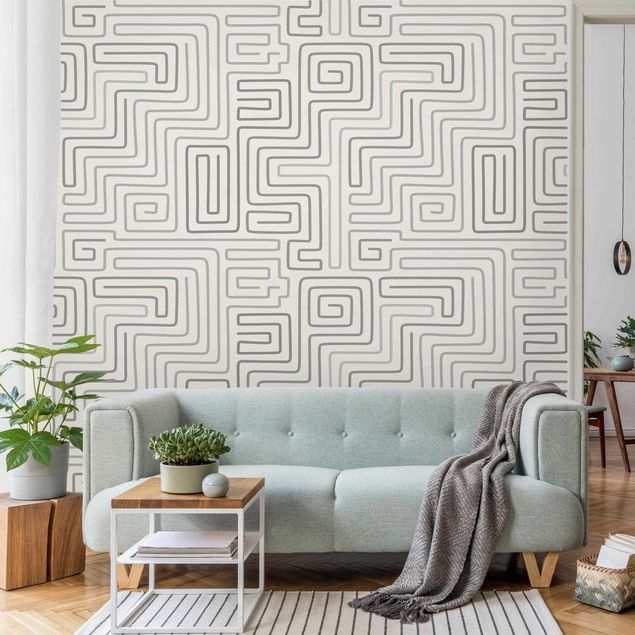 Papier peint géométrique Maze Pattern In Grey