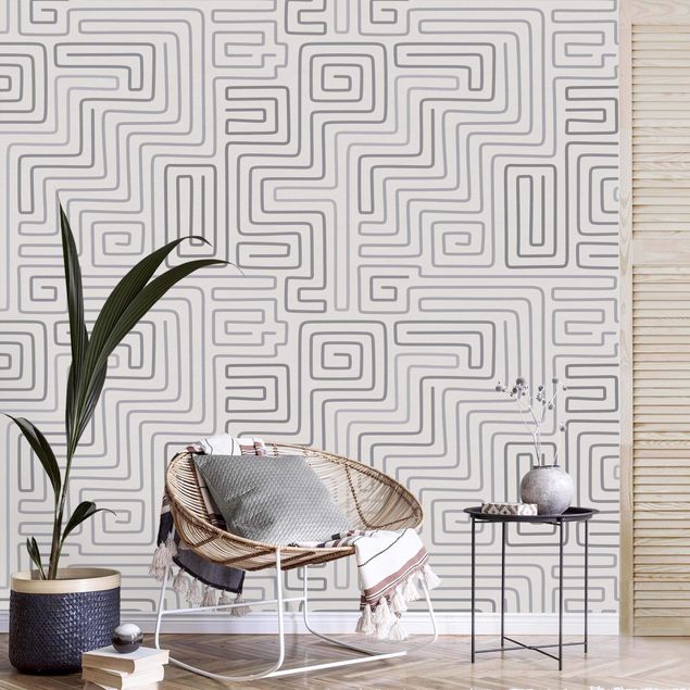 Papier peint moderne Maze Pattern In Grey
