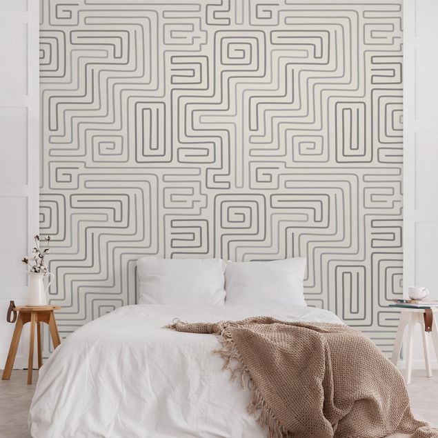 Papier peint à motifs Maze Pattern In Grey