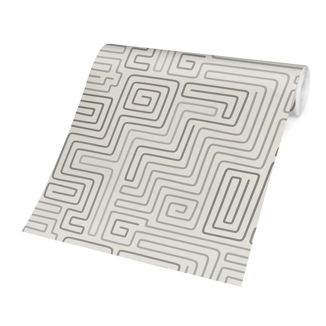 Papier peint gris Maze Pattern In Grey