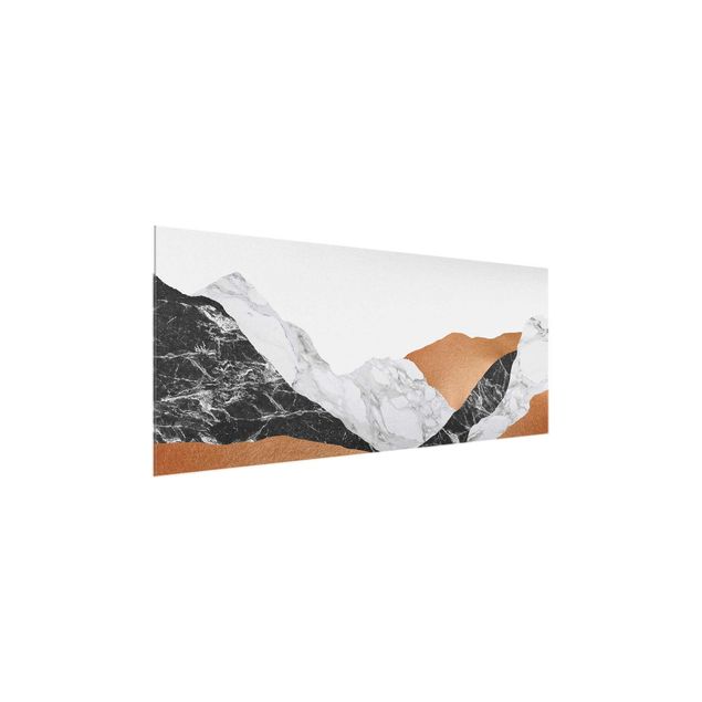 Tableau verre montagne Paysage en marbre et cuivre