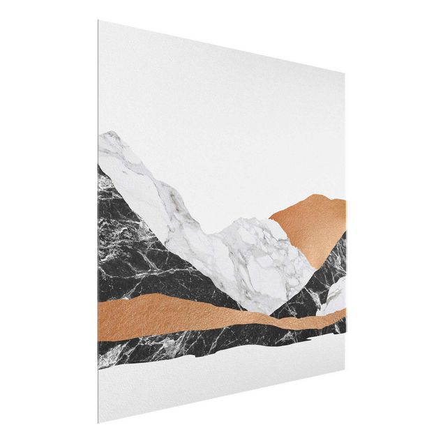 Tableau verre montagne Paysage en marbre et cuivre