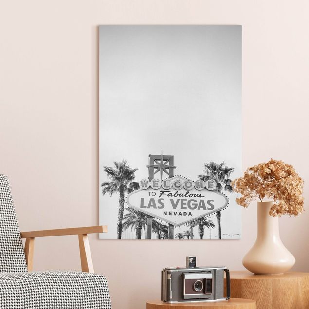 Tableau paysage Silhouette urbaine de Las Vegas avec lettrage