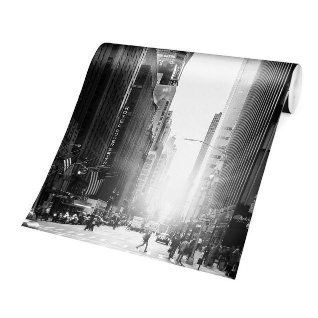 Papier peint panoramique noir et blanc New York animée
