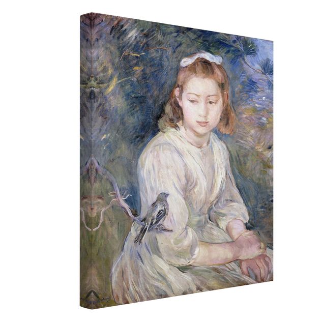 Tableau moderne Berthe Morisot - Jeune fille avec un oiseau