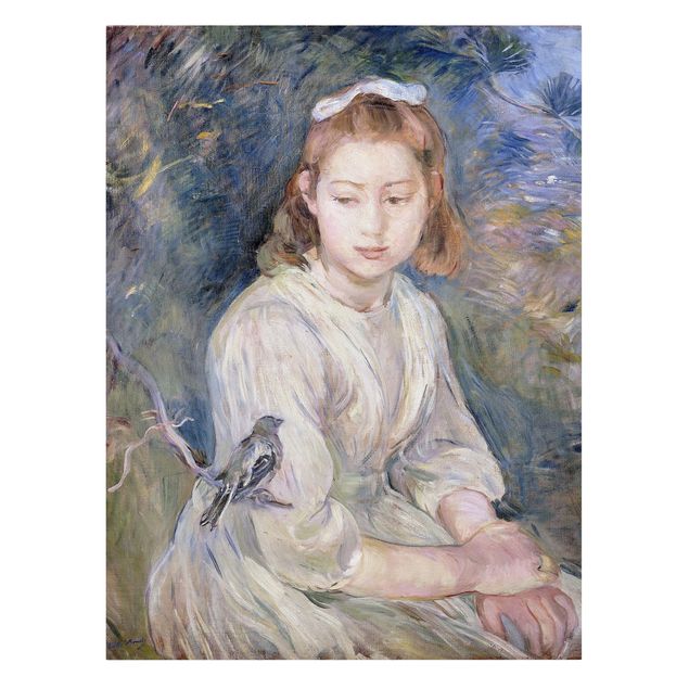 Tableau portrait Berthe Morisot - Jeune fille avec un oiseau
