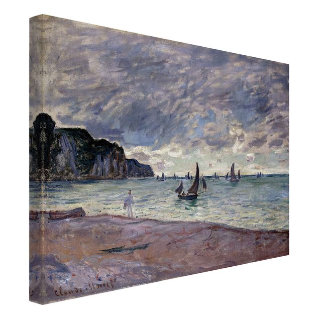 Tableau bord de mer Claude Monet - Bateaux de pêche devant la plage et les falaises de Pourville