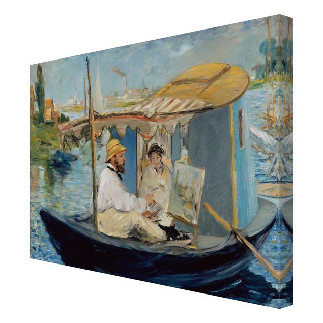 Tableau portraits Edouard Manet - Claude Monet peignant sur son bateau-atelier