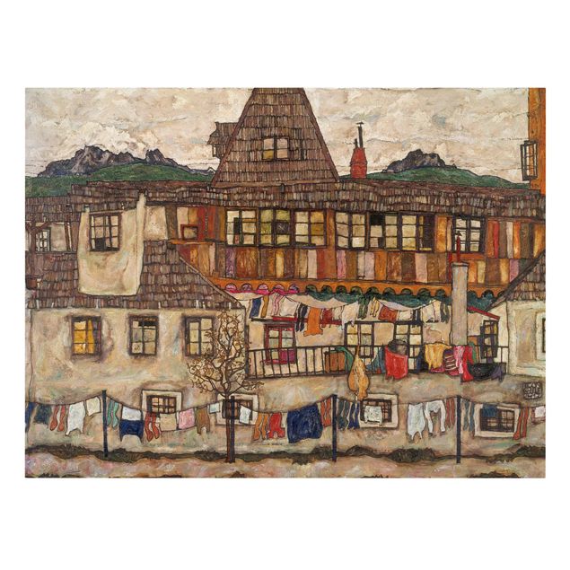 Tableau ville du monde Egon Schiele - Maison avec linge en train de sécher