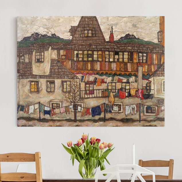 Déco murale cuisine Egon Schiele - Maison avec linge en train de sécher