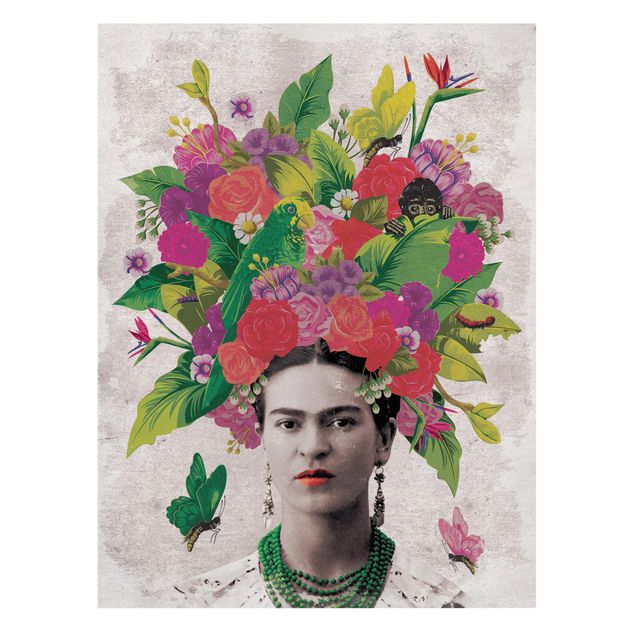 Tableaux rouges Frida Kahlo - Portrait de fleurs