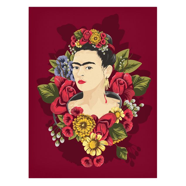 Tableau portrait Frida Kahlo - Roses