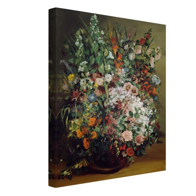 Toile fleur rose Gustave Courbet - Bouquet de fleurs dans un vase