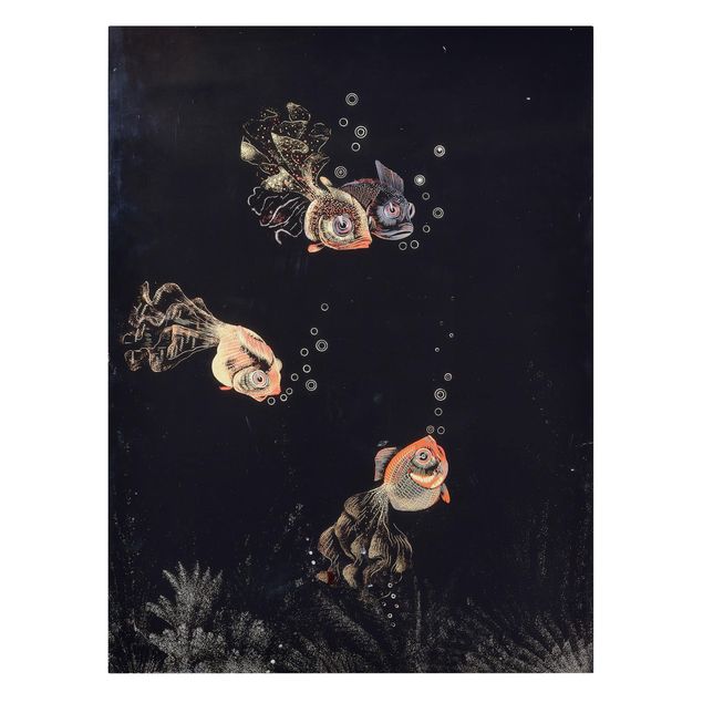 Tableaux modernes Jean Dunand - Scène sous-marine avec poissons rouges et dorés, bulles