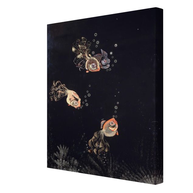 Tableaux animaux Jean Dunand - Scène sous-marine avec poissons rouges et dorés, bulles
