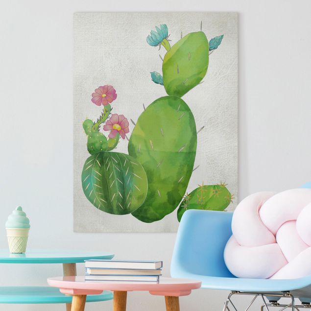 Tableaux moderne Famille de cactus en rose et turquoise