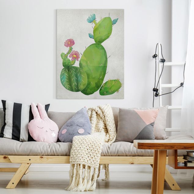 tableaux floraux Famille de cactus en rose et turquoise