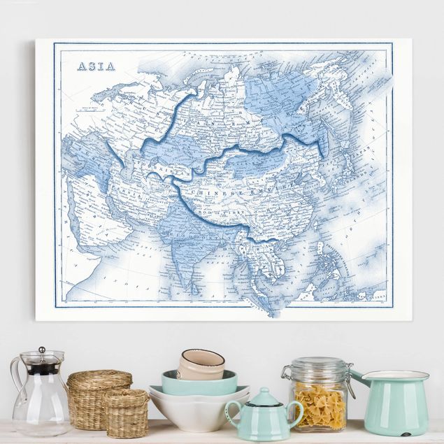 Déco mur cuisine Carte dans les tons bleus - Asie