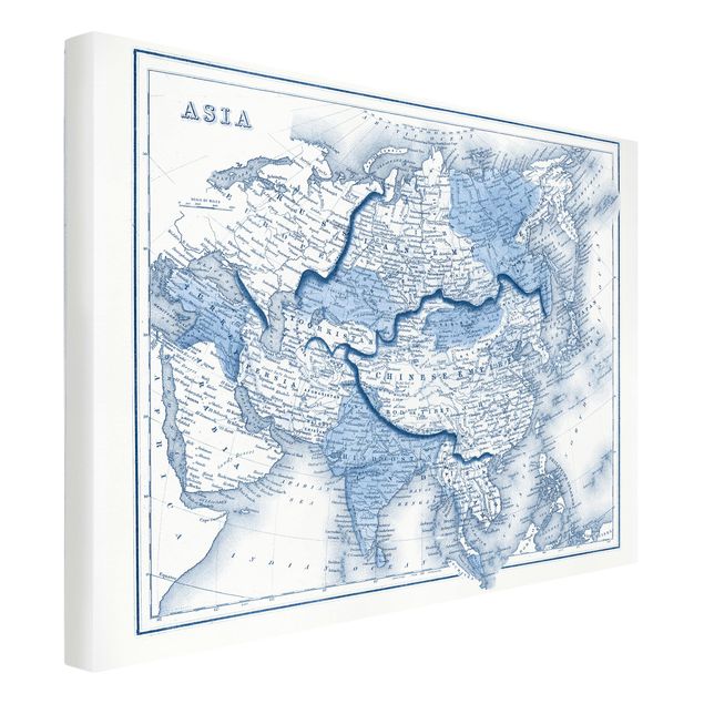 Tableau style vintage Carte dans les tons bleus - Asie