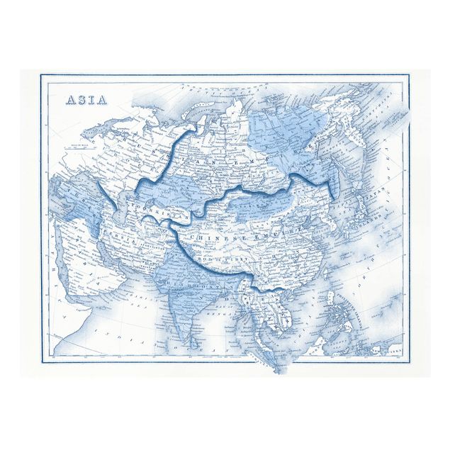 Tableau deco bleu Carte dans les tons bleus - Asie