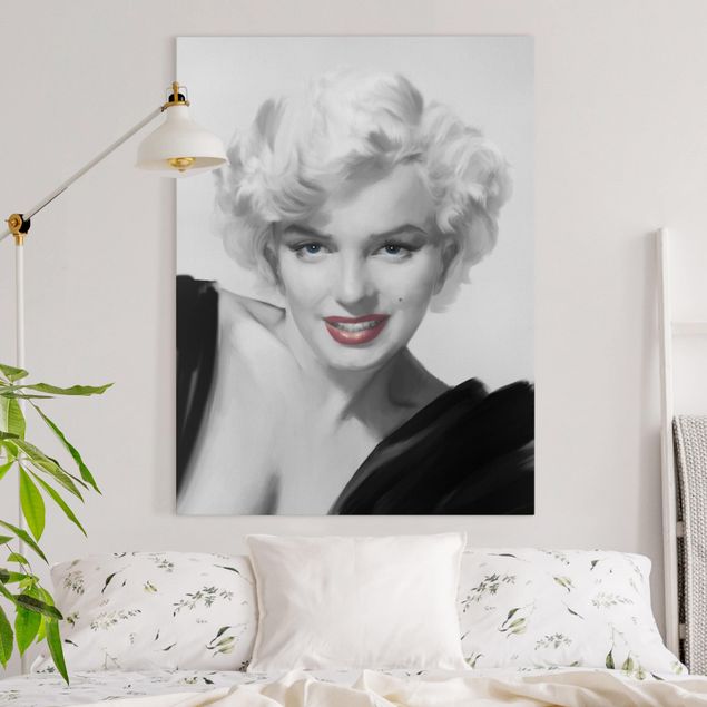 Tableaux sur toile en noir et blanc Marilyn sur le canapé