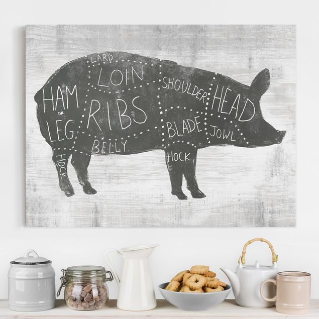 Tableaux sur toile en noir et blanc Planche de boucherie - Porc