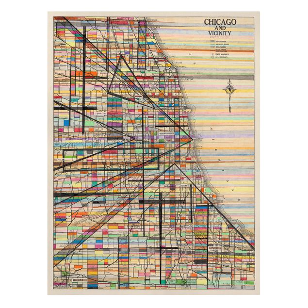 Tableau multicolor Carte moderne de Chicago