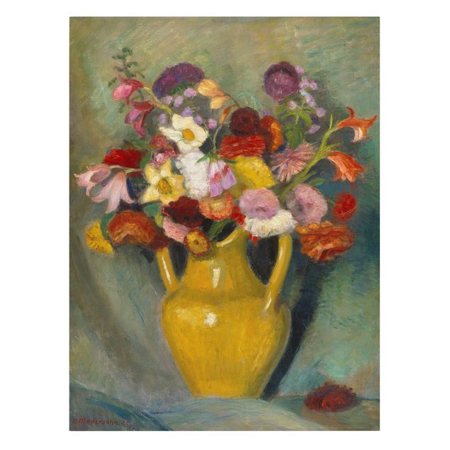 tableaux floraux Otto Modersohn - Bouquet coloré dans une cruche en argile jaune
