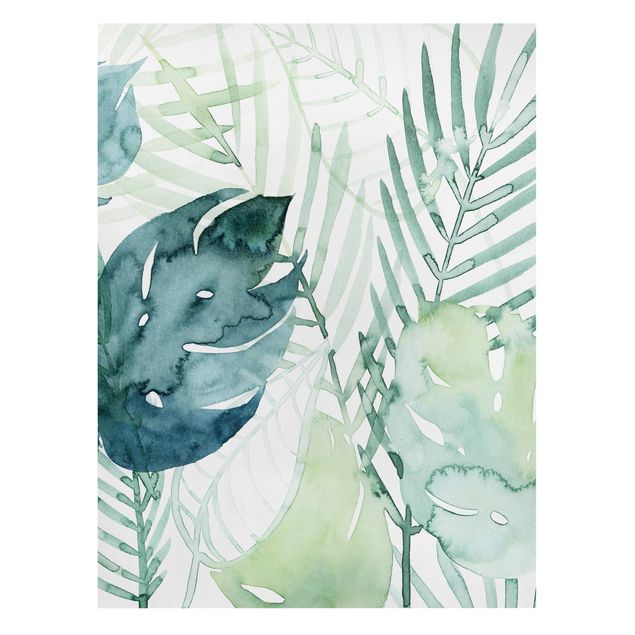 Tableau couleur vert Feuilles de palmier à l'aquarelle I