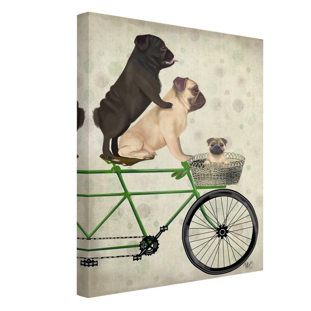 Tableau toile chien Cyclisme - Carlins à vélo