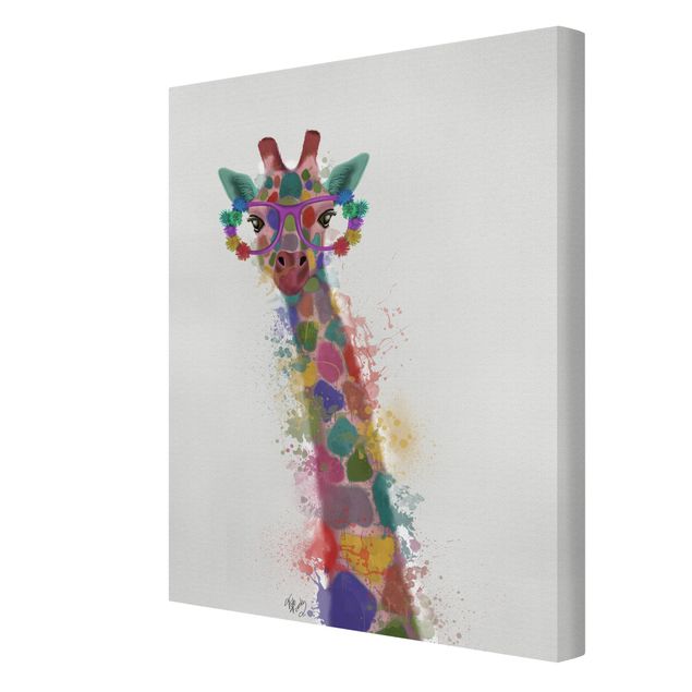 Tableau toile animaux Taches arc-en-ciel Trio de Girafe