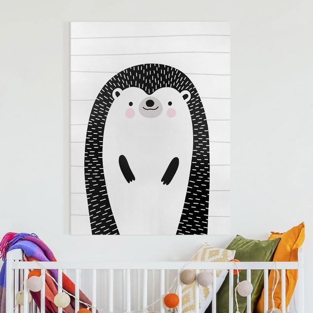 Tableaux sur toile en noir et blanc Zoo à motifs - Hérisson
