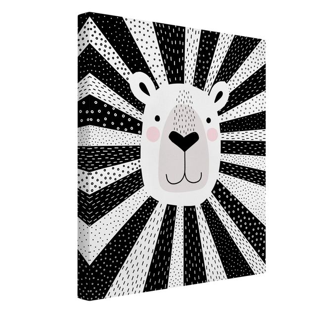 Tableaux sur toile en noir et blanc Zoo à motifs - Lion
