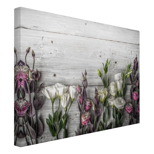 tableaux floraux Tulip Rose Shabby Wood Look