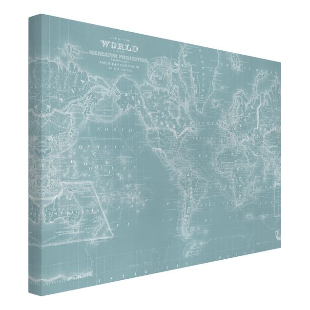 Tableau toile mappemonde Carte du monde en bleu glacier