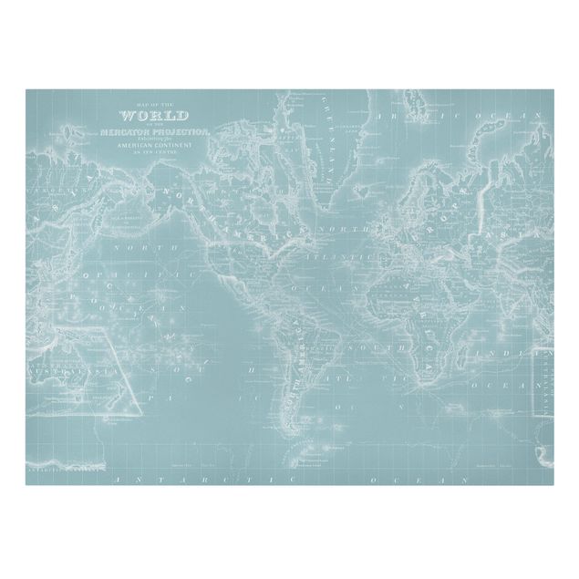 Tableau deco bleu Carte du monde en bleu glacier