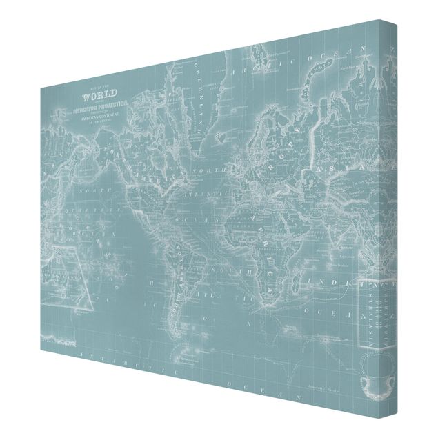 Tableaux muraux Carte du monde en bleu glacier