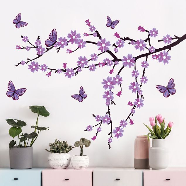 Déco murale cuisine Branche de fleurs violettes