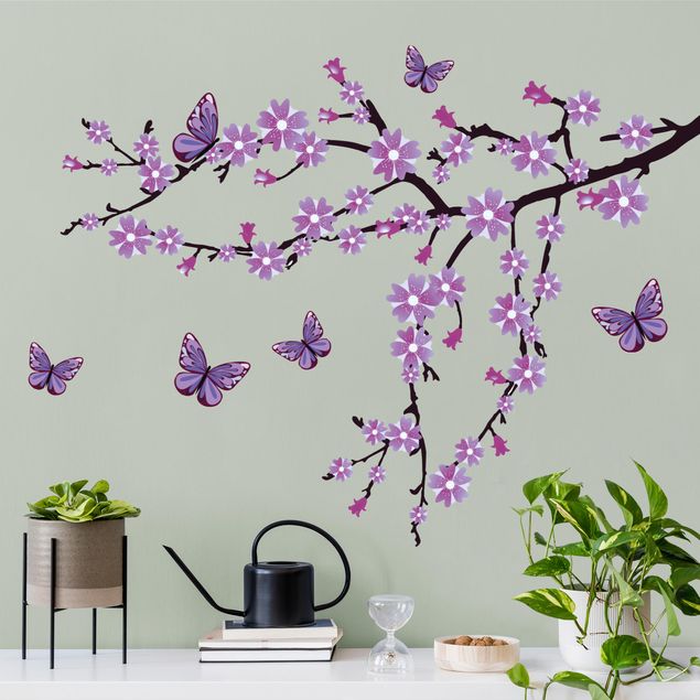Stickers muraux arbre Branche de fleurs violettes