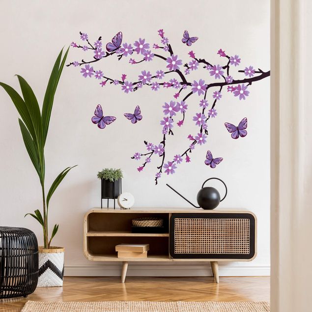 Sticker mur animaux Branche de fleurs violettes