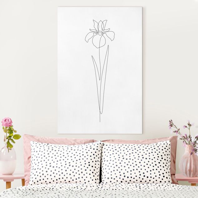 Tableaux sur toile en noir et blanc Line Art Flowers - Iris