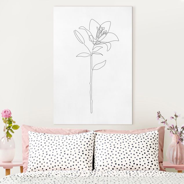 Tableaux sur toile en noir et blanc Line Art Flowers - Lily