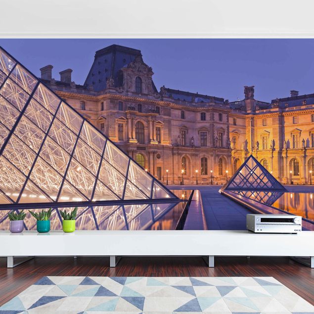 Papier peint panoramique ville Louvre Paris At Night