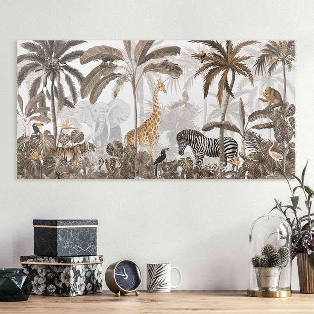 Tableau paysage Monde animalier majestueux dans la jungle en sépia