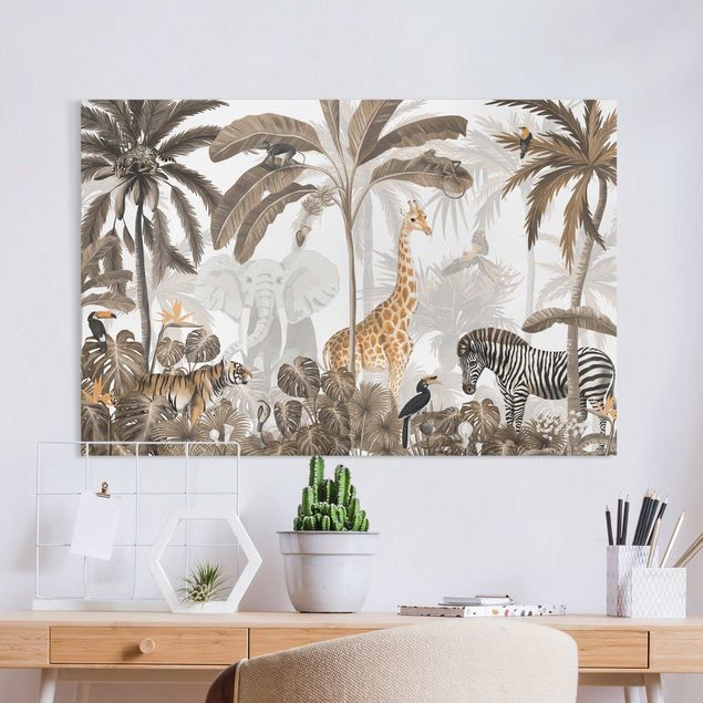 Tableaux paysage Monde animalier majestueux dans la jungle en sépia