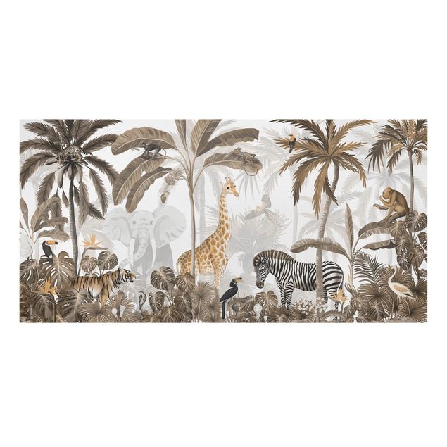 Tableau jungle Monde animalier majestueux dans la jungle en sépia